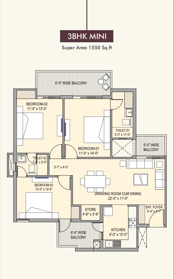 The Medallon Mohali 3 bhk Floor plan