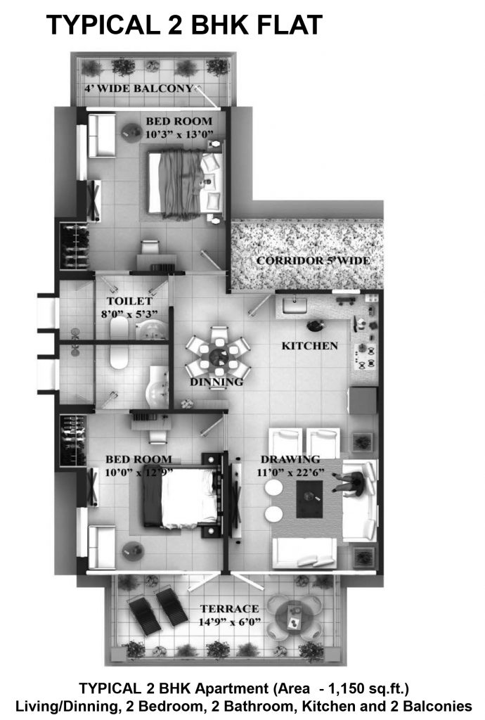 Floor Plans 2 BHK FLAT