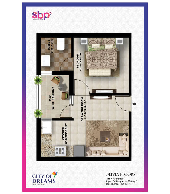 SBP City of Dreams – Floor Plan 1BHK
