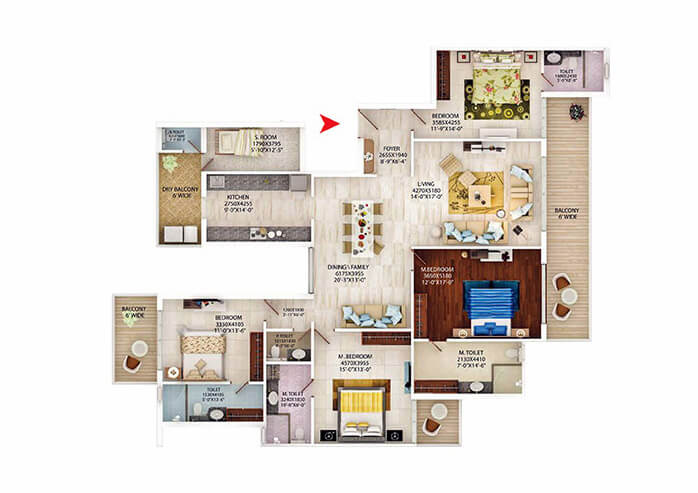 LUXIMA 4 BHK + Servant (Layout Plan)