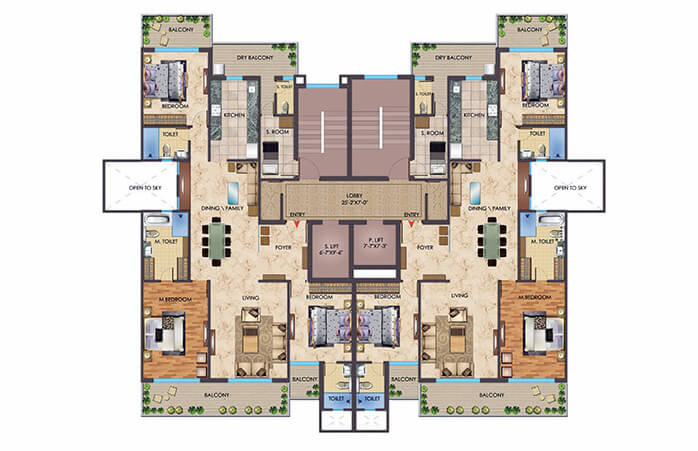 MAXIMA 3 BHK + Servant (Floor Plan)