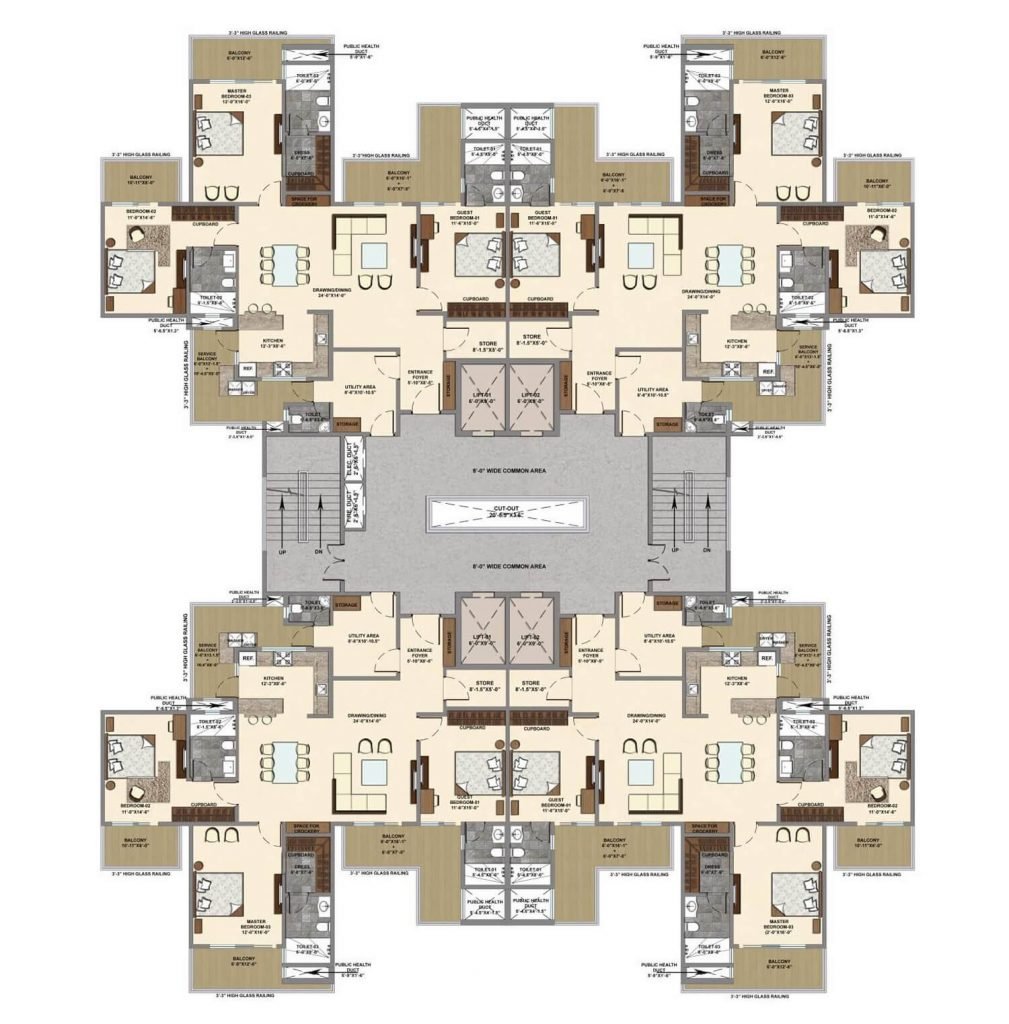 Typical layout plan (Platinum) 3 BHK + Utility + Store/Puja room
