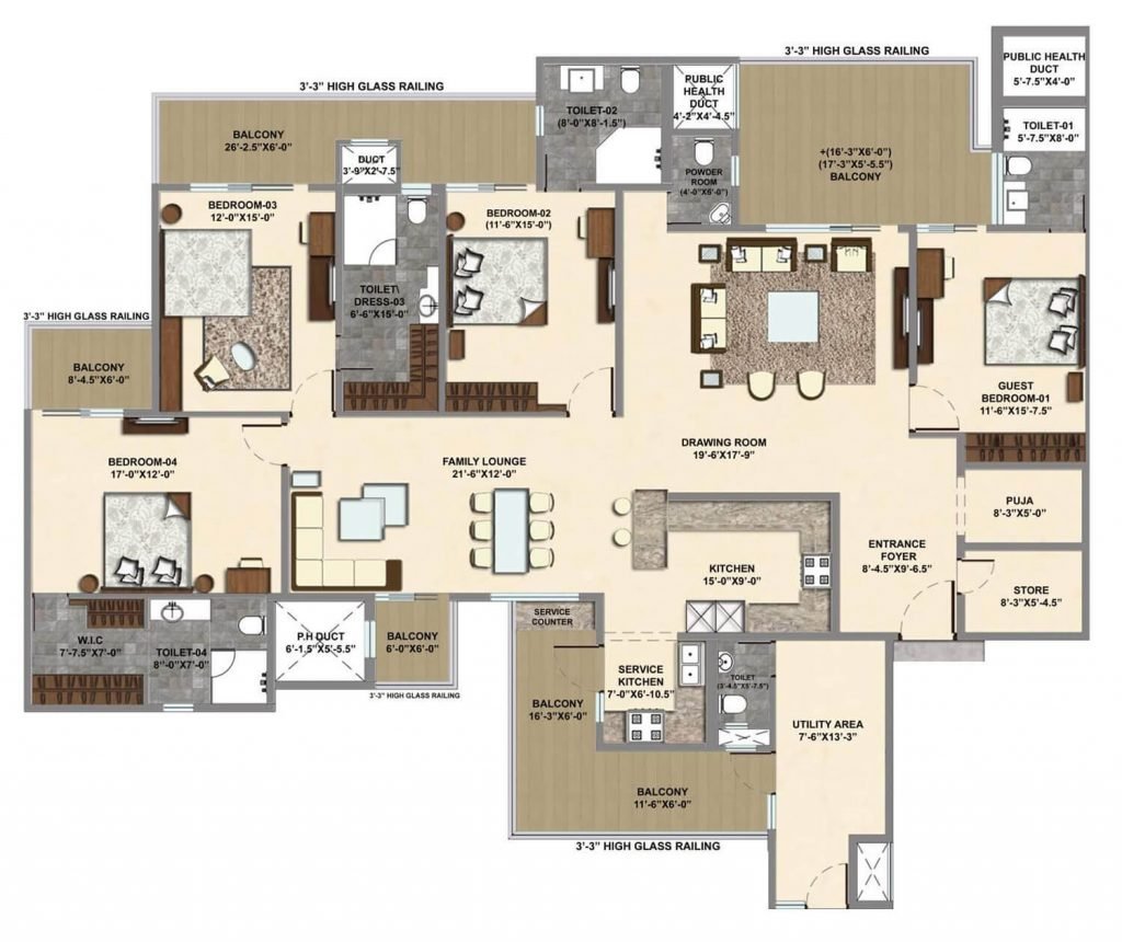 Typical floor plan (Titanium) 4BHK + Utility + Store/Puja room