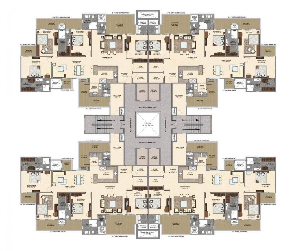 Typical layout plan (Platinum) 4 BHK + Utility + Store/Puja room