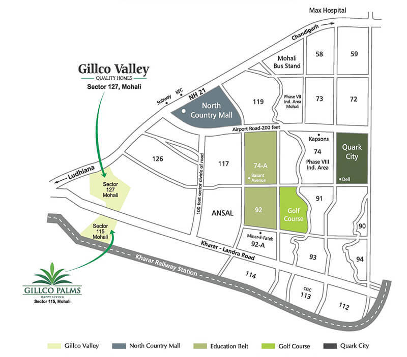 Gillco Palms sector 115 Mohali’s Location Map