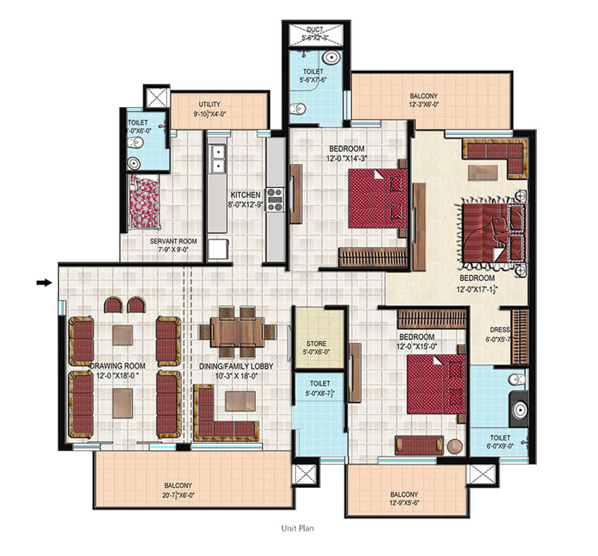 Floor Plan – 4 BHK + 4 Bath